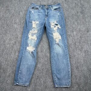 Judy Blue Jeans Womens 7/28 (30x27) Blue Boyfriend Fit Distressed Ripped‎ Denim